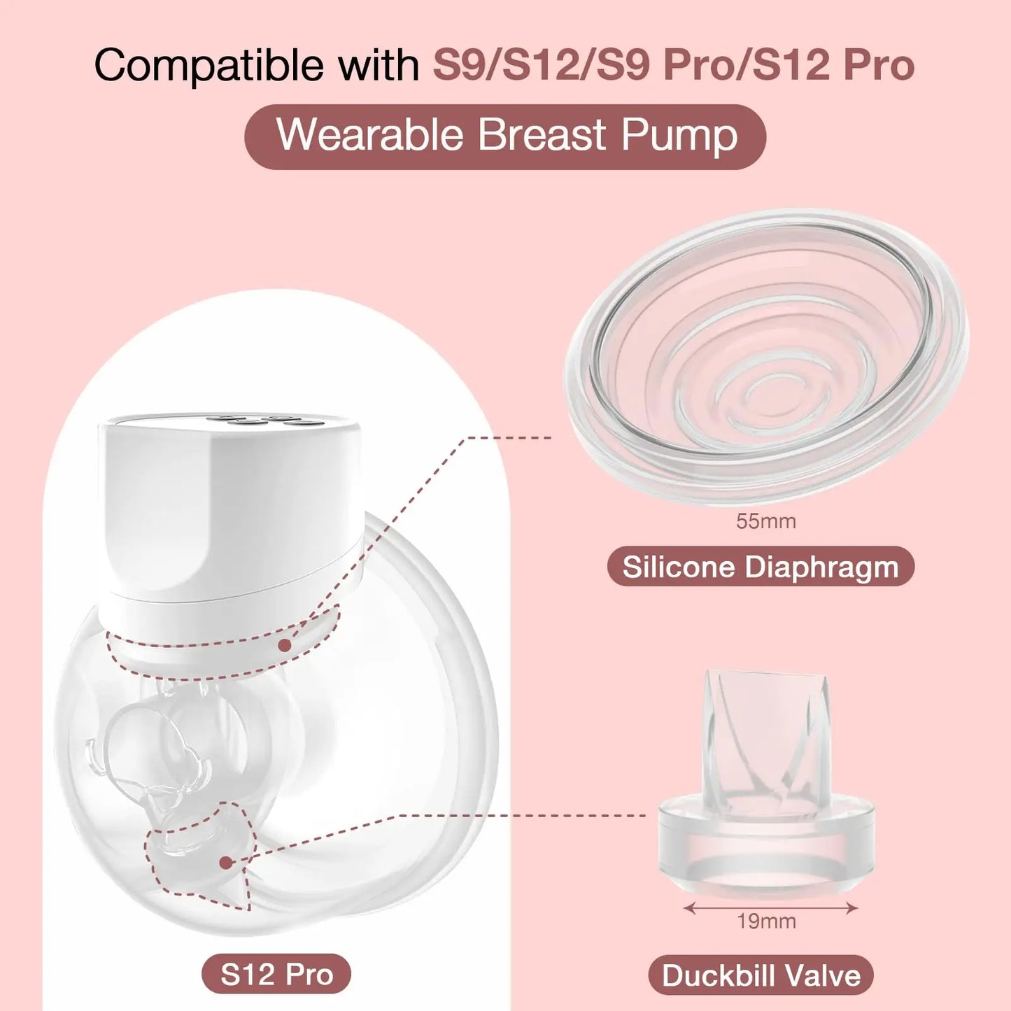 12Pcs Breast Pump Parts Compatible with momcozy S9 Pro/S12 Pro/S9/S12 Wearable Breastpump, Breastfeeding Essentials Kit,  Silico