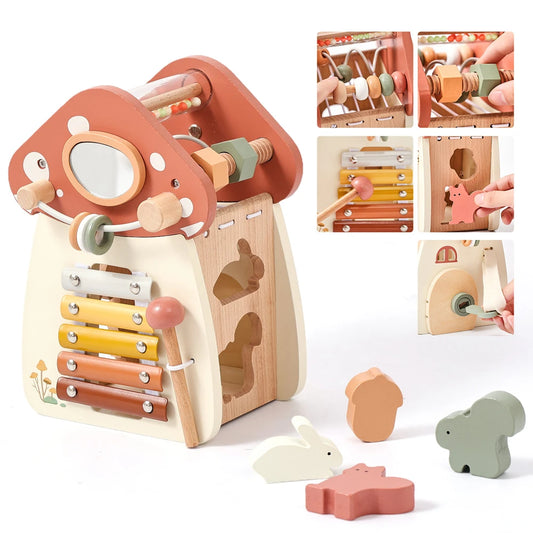 Montessori Five-in-one Toy Wooden Mushroom Baby Puzzle Toy Multi-Functional Sensory Development Early Education Toys Child Gift