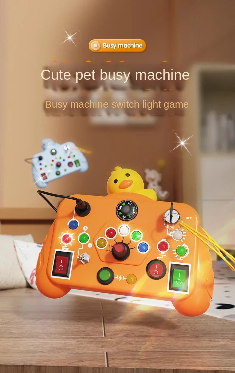 Montessori Busy Board Sensory Toys Cartoon with LED Light Switch Control Board Travel Activities Children Game for 2-4 Years Old