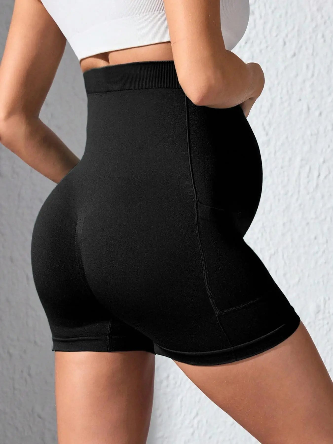 Womens Maternity Yoga Shorts Over The Belly Pregnancy Workout Athletic Biker Shorts With Pockets