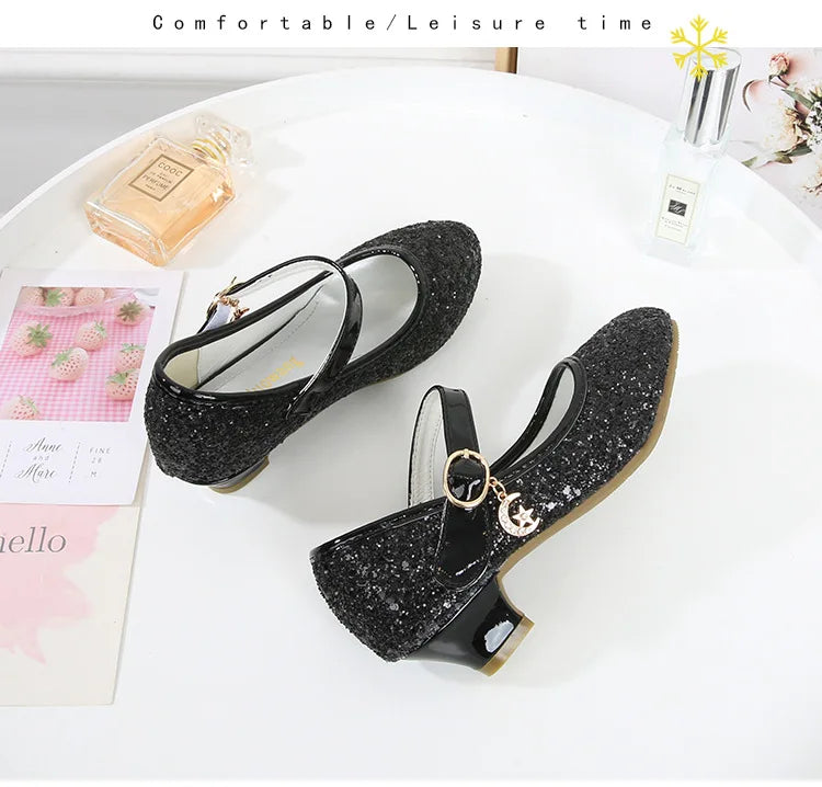 Girls Purple High Heels For Kids Princess RED Leather Shoe Footwear Children's Dress Party Wedding Shoes Round Toe 1-3CM