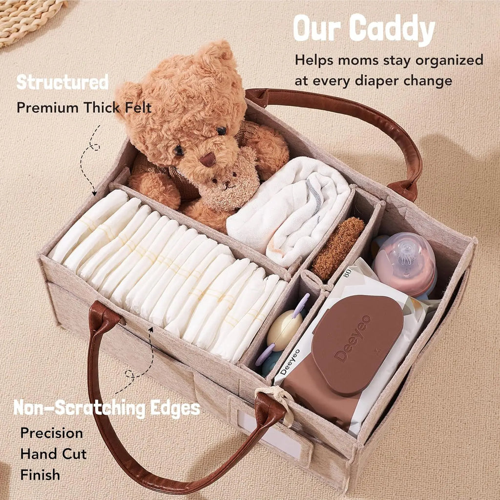 Keilly Nannies Baby Felt Storage Nursery Organizer Basket Infant Diaper Bag with Handle Caddy Changing Nappy Kids Storage Carrier Large Pocket