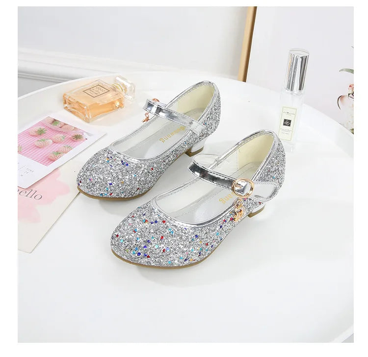 Girls Purple High Heels For Kids Princess RED Leather Shoe Footwear Children's Dress Party Wedding Shoes Round Toe 1-3CM