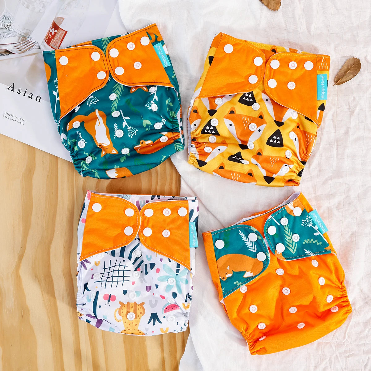 Happyflute New Desig Hot Sale 4Pcs OS Pocket Diaper Washable&Reusable Absorbent Ecological Diaper Cover Adjustable Baby Nappy
