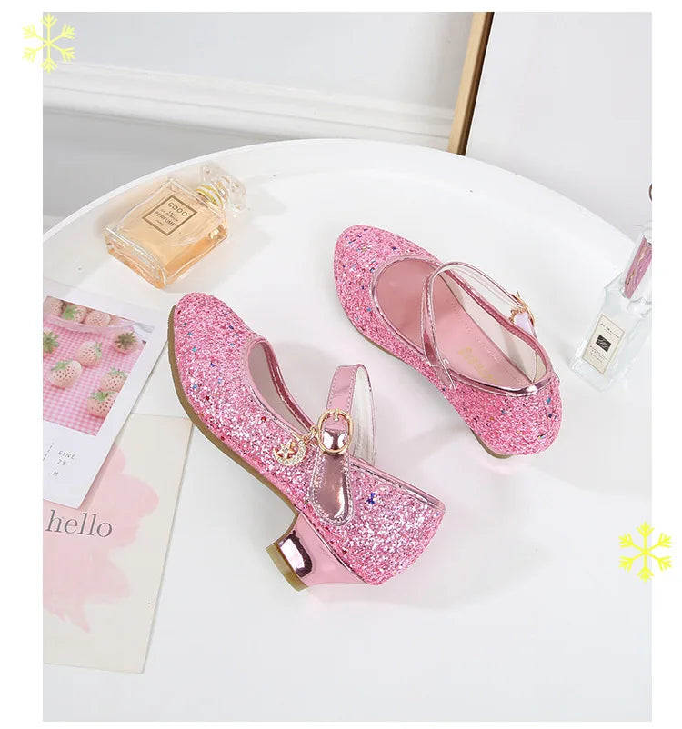 Girls Purple High Heels For Kids Princess RED Leather Shoe Footwear Children's Dress Party Wedding Shoes Round Toe 1-3CM