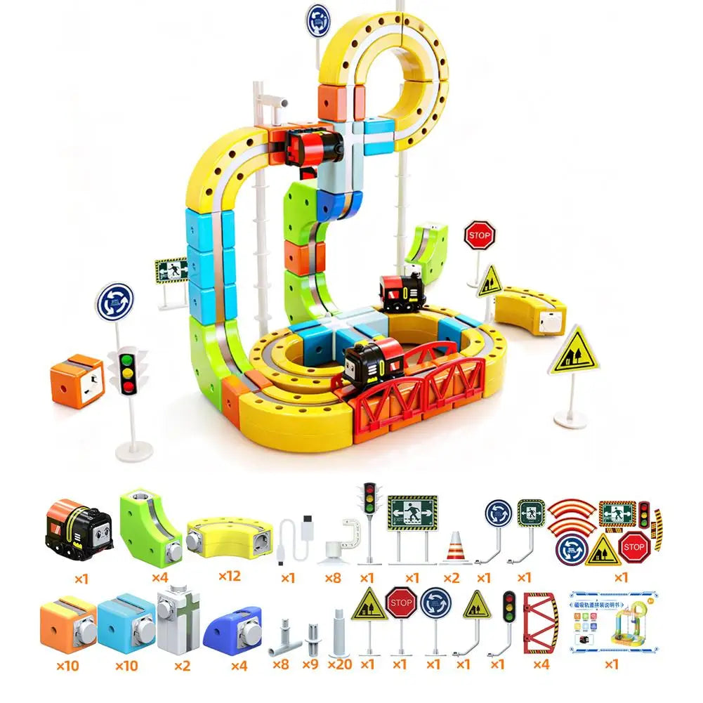 51/81/123PCS Magical Track Train USB Rechargeable 3D Building Tracks Cube Rails STEM Educational Toys Christmas Birthday Gift