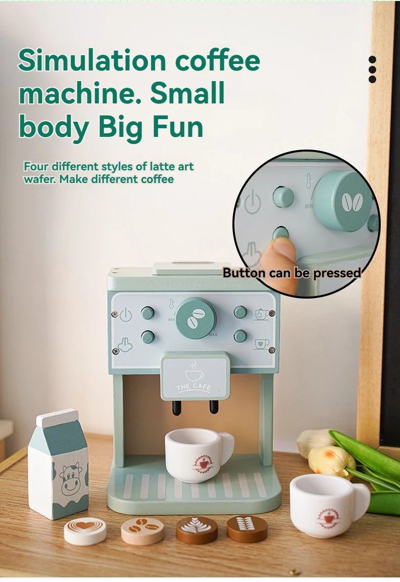 Kids Kitchen Toy Set Wooden Coffee Maker Set Simulation Cookie Pretend Play Educational Toys Gifts for Girls Boys