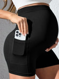 Womens Maternity Yoga Shorts Over The Belly Pregnancy Workout Athletic Biker Shorts With Pockets