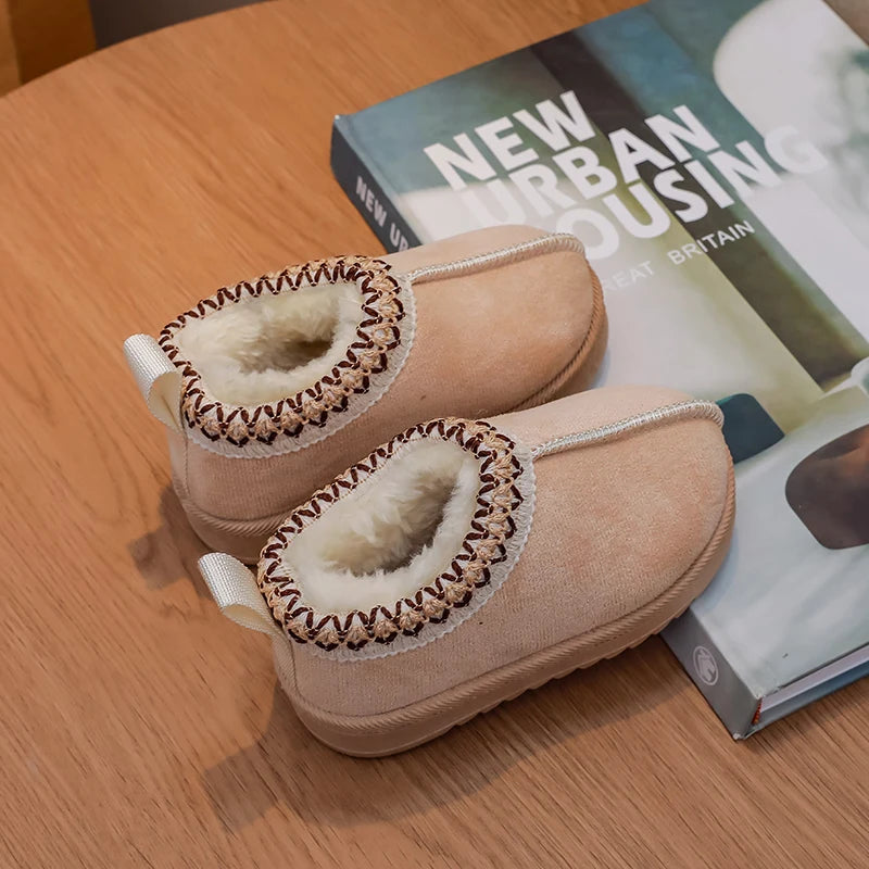 2025 New Fashion Children's Ankle Boots Soft Winter Causal Girls Cotton Shoes Solid Color Kids School Plush Boots Warm Shoes