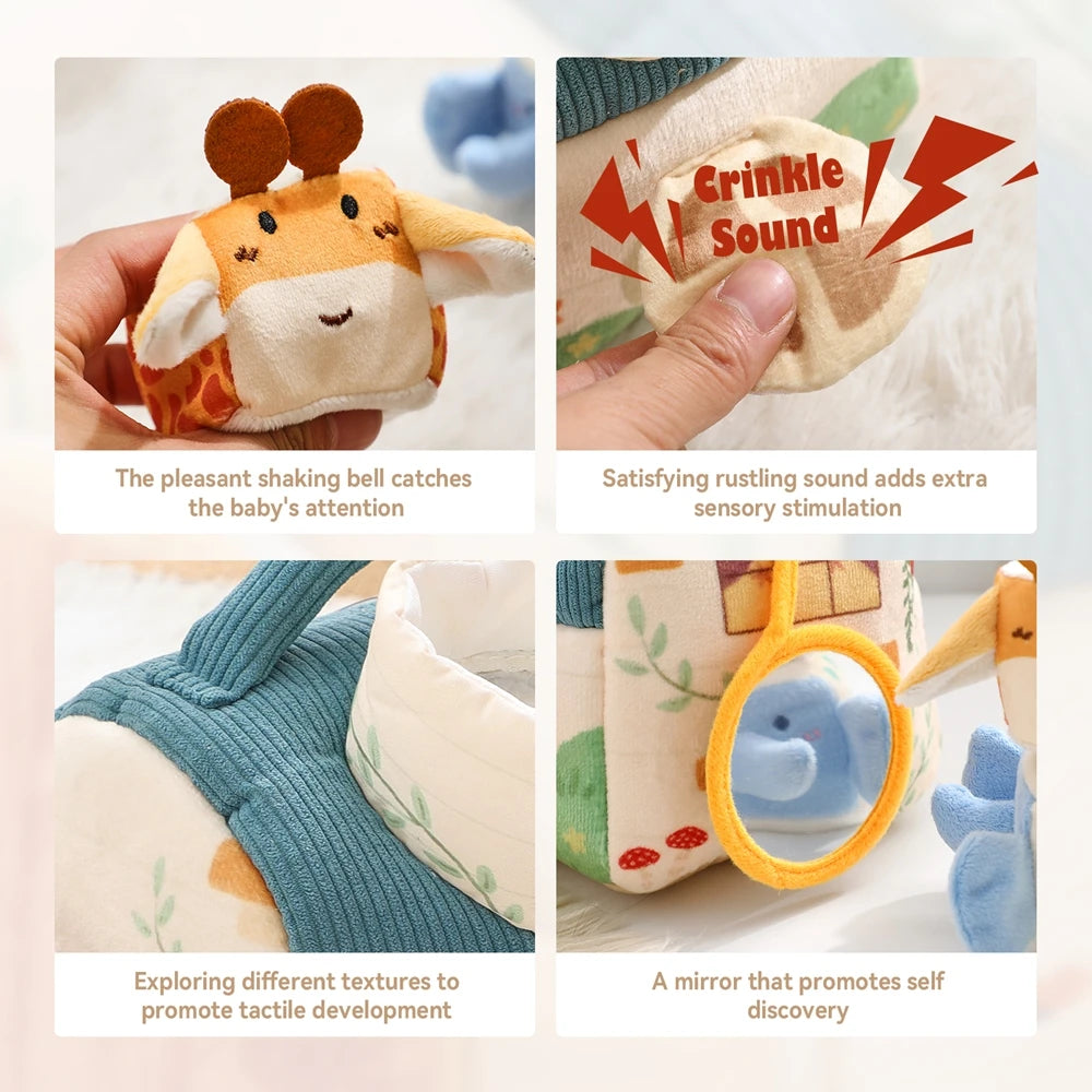 Baby Montessori Toys Cartoon Animal Cotton Magic Box Finger Movement Game Sensory Cognitive Toys With Sound And Mirror Functions