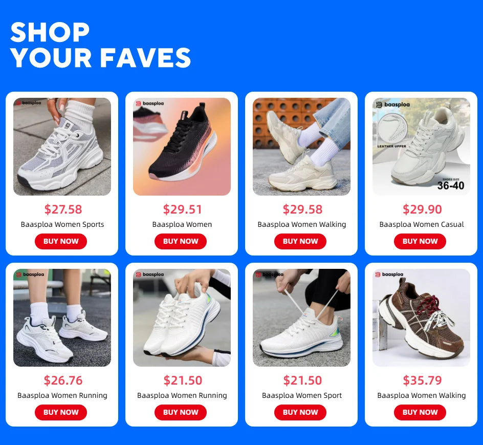 Baasploa Women Sports Shoes Outdoor Lightweight Breathable Jogging Sneakers Female Casual Mesh Anti-slip Lace Up Running Shoes